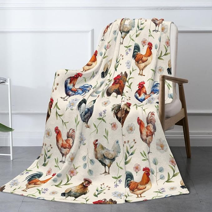 Cozy Cute Chicken Printed Flannel Blanket - Lightweight & Soft Throw for Kids, Adults, Couch, Bed, Sofa 60"x50"