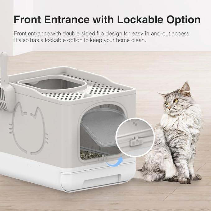All for Paws Foldable Cat Litter Box with Top Entry, Mess Proof Enclosed Litter Box for Cats with Handy Litter Scoop, Anti-Splash Cat Toilet, XL