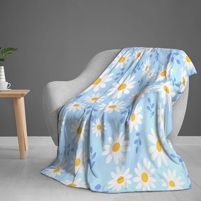 Daisy Flower Blanket Throw 80"x60", Cozy Lightweight Plush Floral Blanket, Gifts for Kids Adults