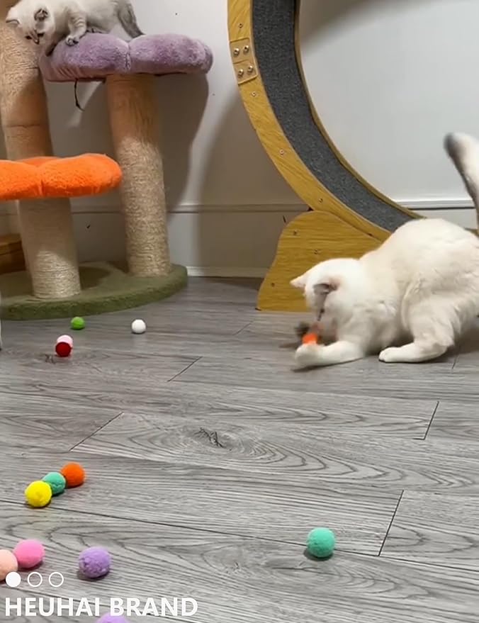 Cat Toys for Indoor Cats - 15 Pcs Kitten Toys Set - Includes 8 Bell Balls - 1 Catnip Mouse - 6 Plush Balls - Colorful and Safe - Pet Playset for Interactive Fun and Exercise