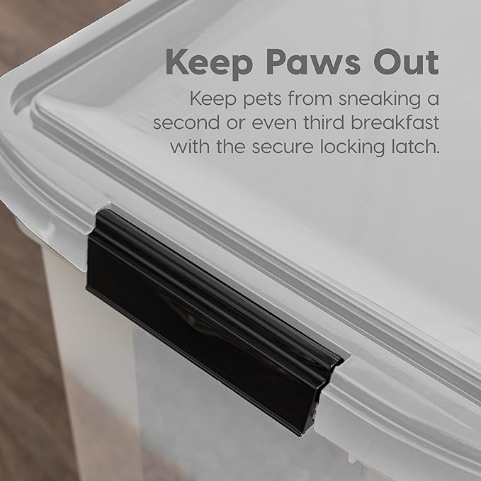 IRIS USA 50 Lbs WeatherPro Airtight Pet Food Storage Container with Removable Casters, for Dog Cat Bird and Other Pet Food Storage Bin, Keep Fresh, Clear/Gray