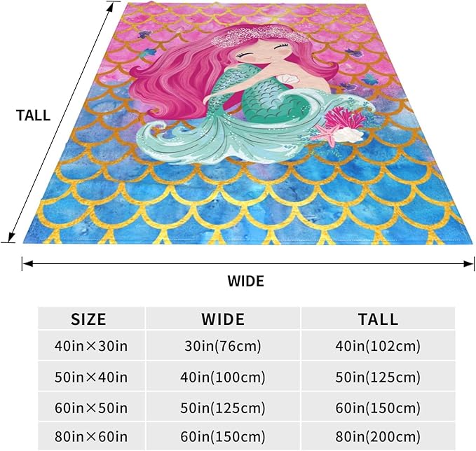 Mermaid Throw Blanket Soft Cozy Plush Warm Fleece Blanket for Sofa Couch Bed 80"X60"
