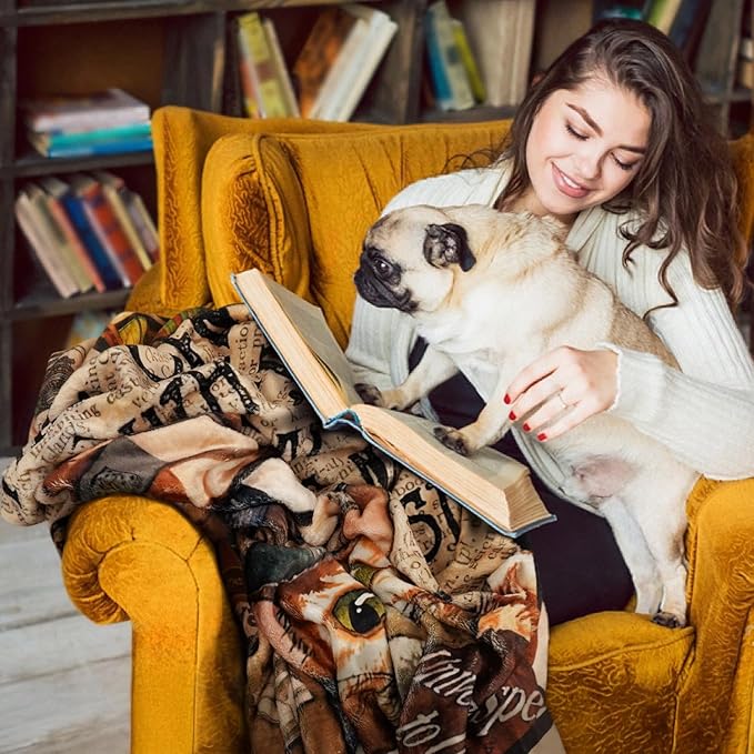 Book Cat Lovers Gifts Blanket,Teacher Gifts for Women Men Book Lover Teacher Librarian Birthday Read Fleece Throw Blanket,Flannel Throw Blanket for Home Living Room Couch Bed Chair Dorm Decor 60"x50"