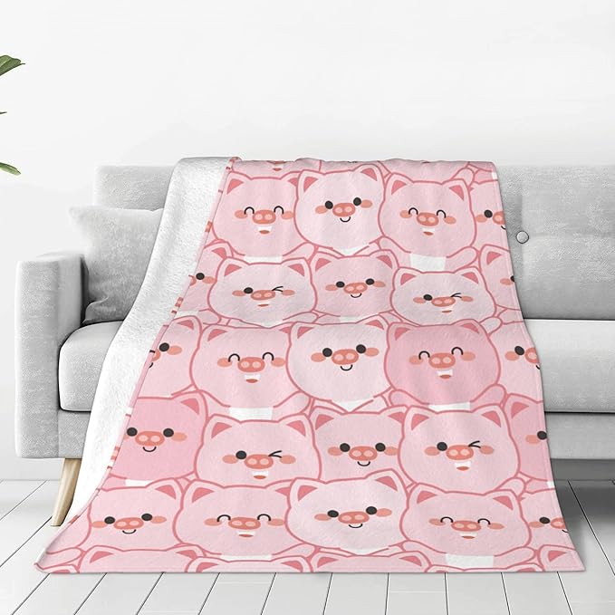 Cute Kids Pink Pigs Print Blanket Throw 50"x40", Plush Flannel Lightweight Blankets, Gifts for Kids Women