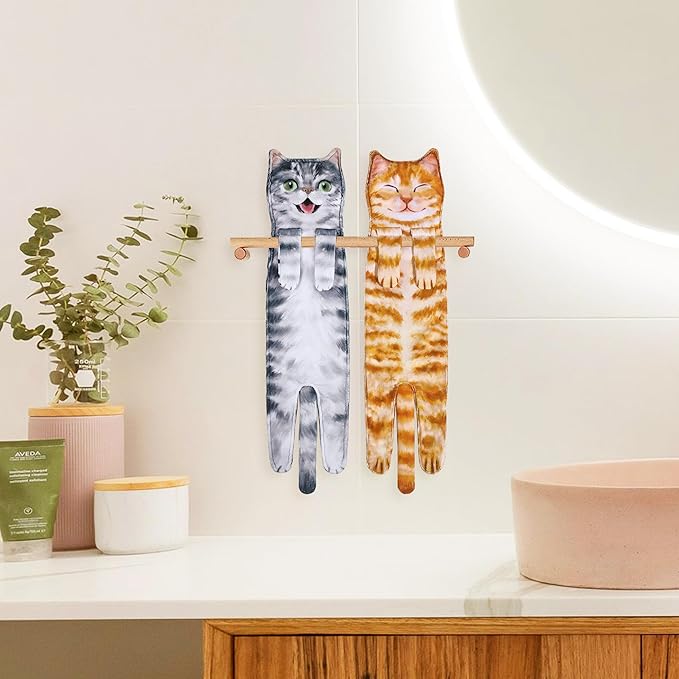 MewMixCat Hand Towels for Kitchen Bathroom-Cute Cat Decor Gadgets-Hanging Soft Absorbent Hand Face Towel-Funny Birthday Housewarming Holiday Unique Gifts for All Women Mom Cat Lovers-ColdGrey