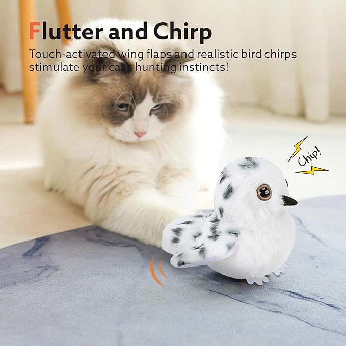 Flapping Owl Cat Toys, Interactive Cat Exercise Toy with Lifelike Bird Chirp, USB Rechargeable Automatic Cat Kicker Catnip Toys for Bored Indoor Adult Cats Kittens