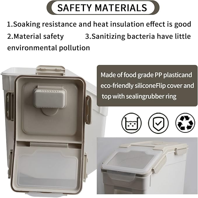 Airtight Dog Food Storage Container 15 lbs Capacity, Large Pet Food Storage Bin, Plastic Cat Food Box with Scoop and Measuring Cup (Grey)