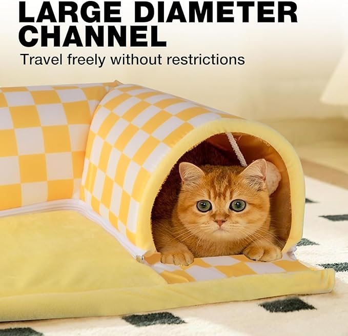 Cat Tunnel Bed with Fluffy Toy Balls, Small Cushion and Flexible Design Removable Cat Cave Tube for Small Medium Large Cat,Puppy,Rabbit,Ferret