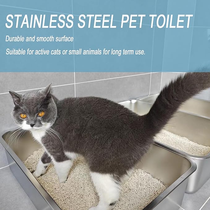 2 Pack Stainless Steel Cat Litter Box, 17.7" X 13.8" X 5.9" Litter Box for Kittens Open Metal Litter Box for Small to Medium Cats, Rabbits