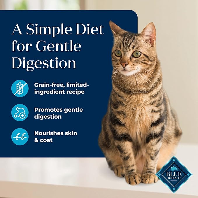 Blue Buffalo Basics Grain-Free Dry Cat Food, Skin & Stomach Care, Limited Ingredient Diet for Indoor Cats, Whitefish & Potato Recipe, 5-lb. Bag