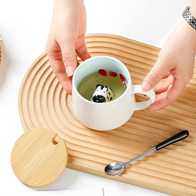 BigNoseDeer Zebra Mug Cute Mugs with 3D Zebra Inside Ceramic Coffee Mug Tea Cup with Spoon and Lid Cool Stuff Birthday Mother's Day Cute Gifts for Women Kids 12oz（Zebra）