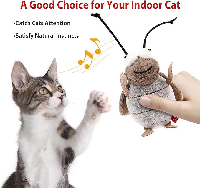 Gigwi Interactive Cat Toy Set, Squeaky Cat Feather Toys for Indoor Cats, 3PCS Cat Plush Toy Pack Including Mouse Hunt Cat Toy, Cat Chase Bird Toy, Cat Chirping Cricket Toy