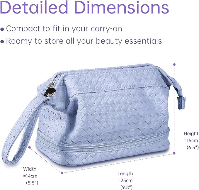 Abiudeng Large Capacity Makeup Bag Ladies Cosmetic Bag Travel Bag with Compartments Portable PU Leather Travel Makeup Bag with Handle