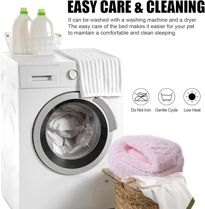 Calming Dog Beds & Cat Cave Bed with Hooded Cover,Washable Round Beds for Small Medium Pets,Anti-Slip Faux Fur Fluffy Coved Bed,Comfortable Warming Pet Bed(24 * 24inch,Light Pink)