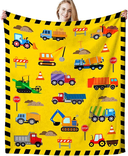 Cute Truck Construction Blanket Super Soft Flannel Throw Blankets Tractor Cars Blankets Bedding for Boys Girls Adults Gifts 80"x60"