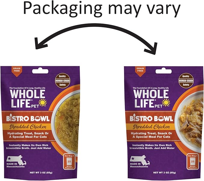 Whole Life Pet Freeze Dried Cat Food - Human-Grade Wet Cat Food Toppers & Complement, Natural Broth for Cats, Hydrating Snacks, Lickable Treats, Just Add Water – Shredded Chicken, 3 Oz
