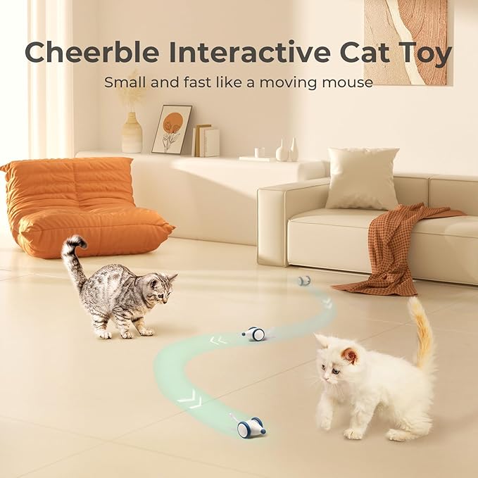 Cheerble Interactive Cat Toys for Indoor Cats, Automatic Cat Toy with LED Lights, Wicked Mouse Toys, Kitten Toys, Pet Toys, Smart Electric Cat Toy, USB Rechargeable, Auto On/Off… (Blue)