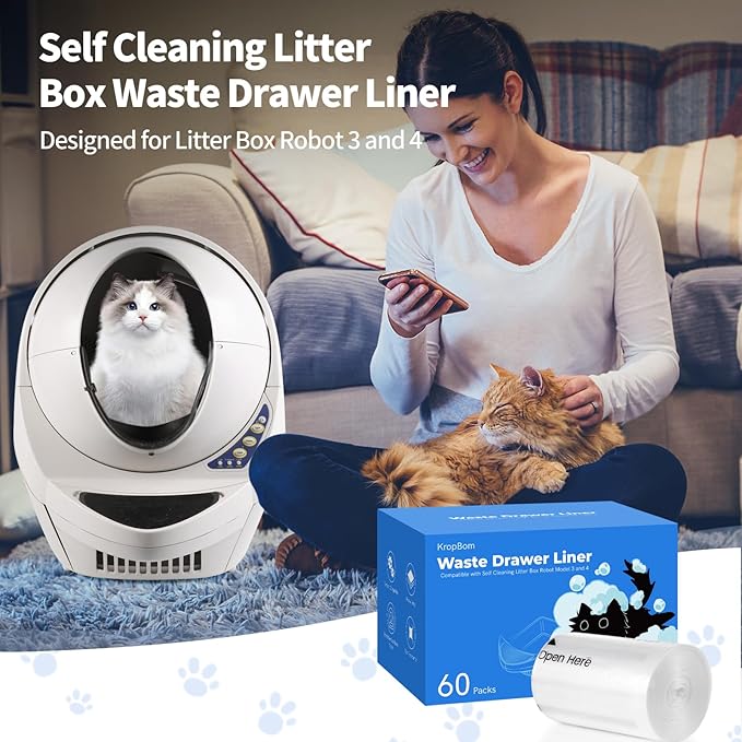 120 Pack Litter Box Robot 3 4 Waste Bags, Self Cleaning Cat Litter Box Robot Waste Liner Bags Replacement, Heavy Duty 9-11 Gallons of Capacity