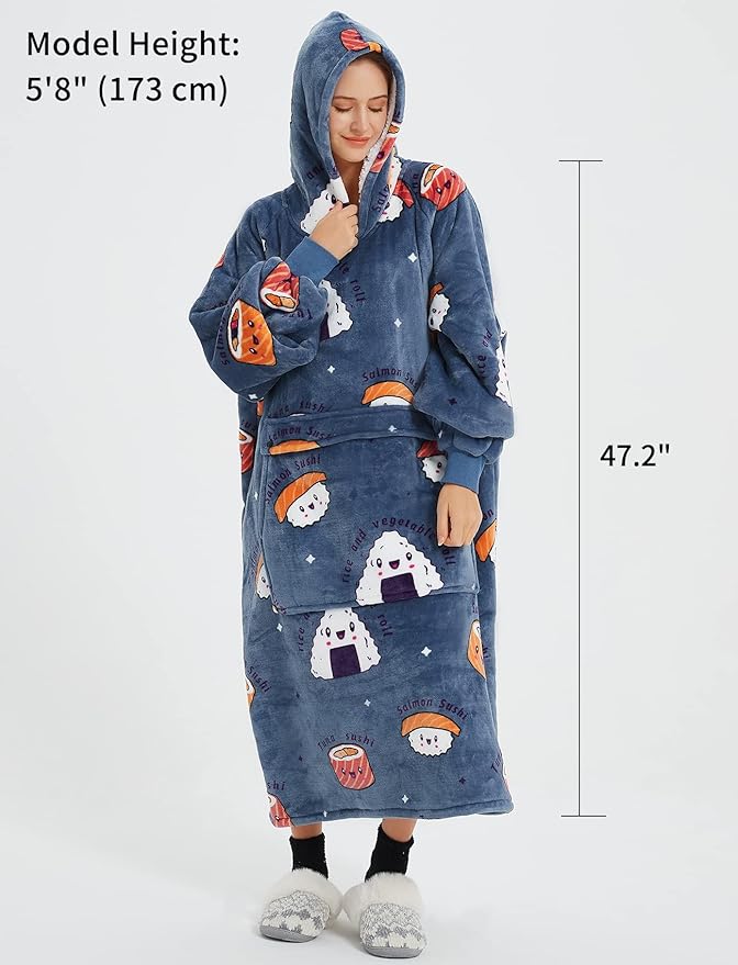 KFUBUO Wearable Blanket Hoodie for Adults Long Sherpa All Patterns Sushi Oversized Sweatshirt Blanket with Pockets Birthday Gifts for Women