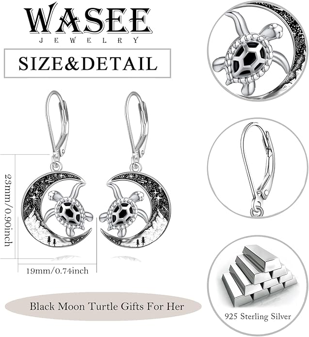 Black Cat/Bat/Spider/Pumpkin/Wolf/Bunny/Sun and Moon/Turtle/Raven 925 Sterling Silver Leverback Dangle Earrings Moon Gothic Christmas Earrings Jewelry Gift for Women