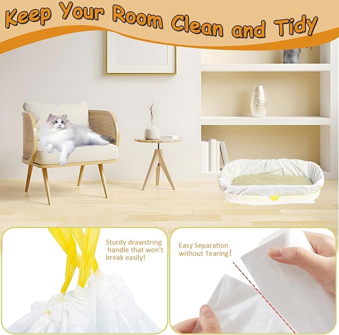 40 Drawstring Litter Box Liners Large, 37" x 17.7" 2.5MIL Extra Thick Jumbo Kitty Litter Pan Bags Heavy Duty, 30 Lbs Load Capacity, Use for Large Litter Boxes