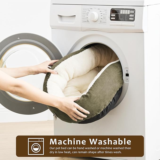 Love's cabin Round Donut Cat and Dog Cushion Bed, 20in Pet Bed For Cats or Small Dogs, Anti-Slip & Water-Resistant Bottom, Super Soft Durable Fabric Pet beds, Washable Luxury Cat & Dog Bed Olive Green