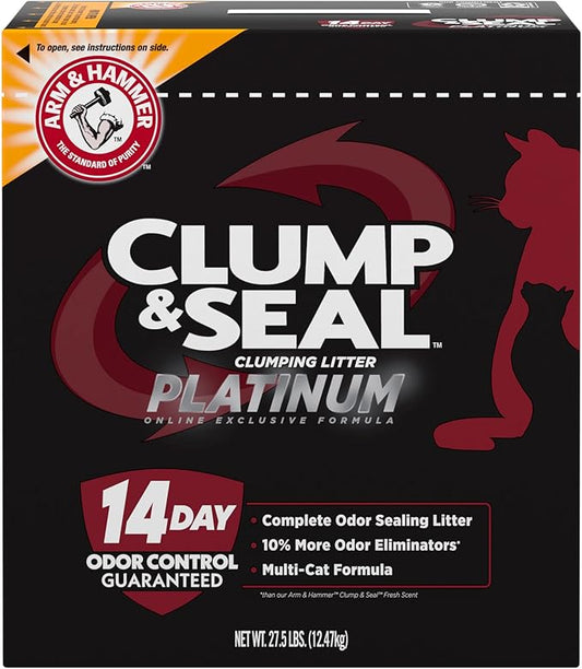 ARM & HAMMER Clump & Seal Platinum Clumping Cat Litter, Multi-Cat, 27.5lb