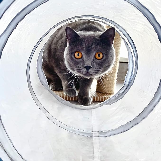Cat Toys Cat Tunnel and Cat Cube Pop Up Collapsible Kitten Indoor Outdoor Toys-Collapsible 3 Way Cat Tube- for Cat, Puppy, Kitty, Kitten, Rabbit (White)