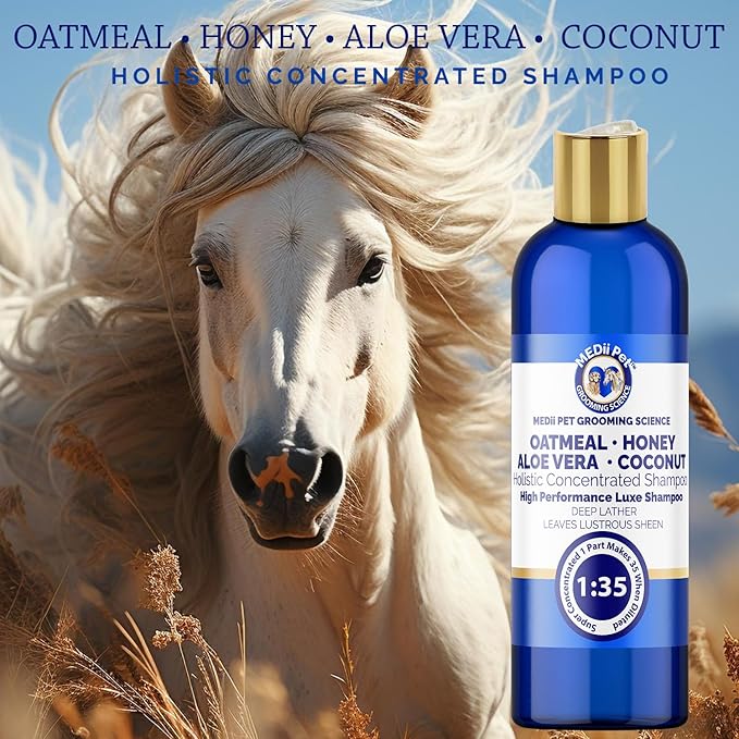 Oatmeal Aloe Honey Coconut Concentrated Shampoo - Natural Scent, Foams & Rinses Easily, 16 Oz Oatmeal Dog Shampoo for Itchy Skin, Makes 4 Gallons