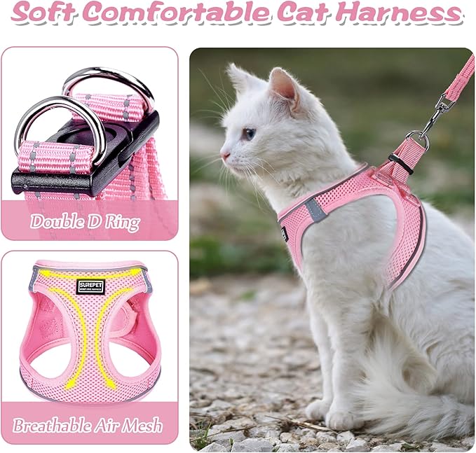Cat Harness and Leash Escape Proof,Soft Adjustable Kitten Vest Harness for Walking Reflective Easy Control Pet Harness for Cat Small Dog Puppy
