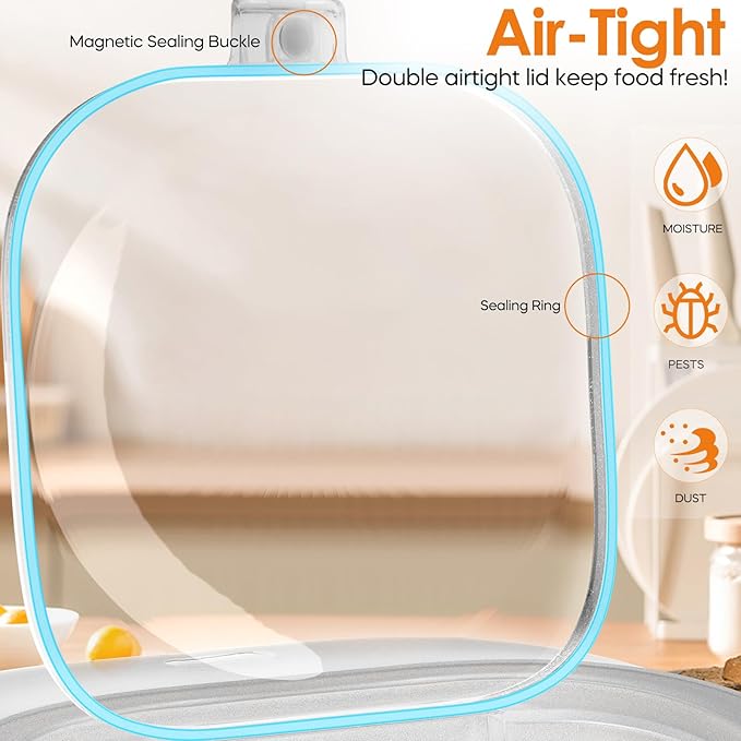 30-35Lbs Dog Food Storage Container,Collapsible Dog Food Container with Transparent Airtight Lids,Wheel,Date Track,Pet Food Storage Container for Rice,Scoop and 2pcs Small Containers (Clear-35LBS)