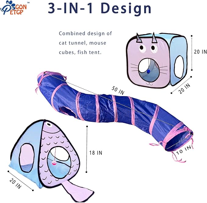 Cat Toys for Indoor Cats, 23 PCS Kitten Toys Set, Collapsible Pet Tunnel Cube Tent Toys, Interactive Cat Feather Teaser Wand Cat Bell Balls Fuzzy Ball Springs Mouse Toys for Cat Kitty