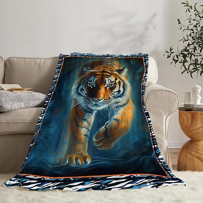 Tiger Blanket Wild Animal Print Throw Blankets for Couch Sofa Bed Stuff Decor Soft Cozy Fleece Plush Flannel Bedding Gifts for Men Women Adults Lover 50"x60"