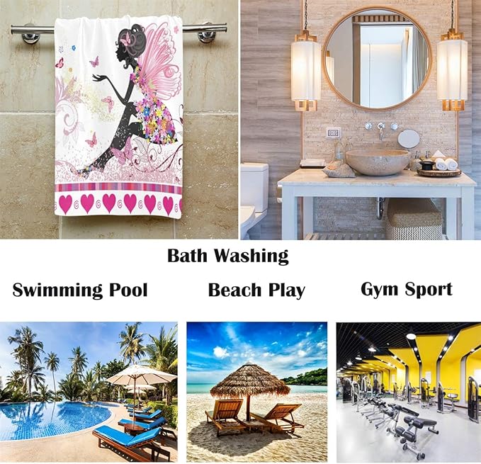 Wamika Flower Fairy Pink Hand Towels Butterfly Hearts Love Flowers Ultra Soft Highly Absorbent Bath Towel Multipurpose Bathroom Towel for Hand Face Gym Spa 16x30 in