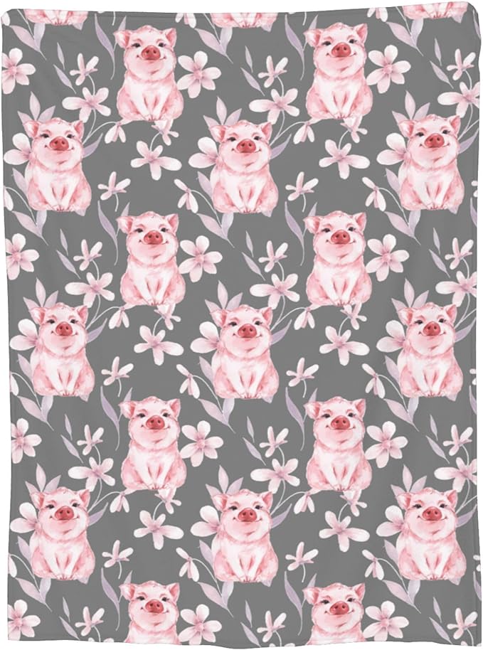 Cute Kids Pink Pigs Print Blanket Throw 60"x50", Plush Flannel Lightweight Blankets, Gifts for Boys Girls