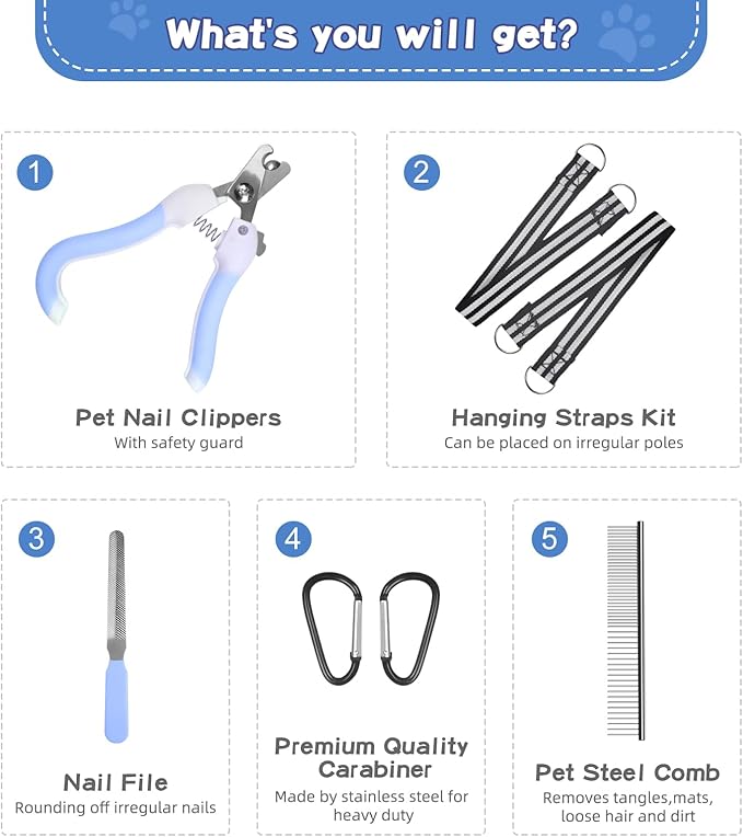 Upgrade Dog Grooming Hammock with Belt Pasteable,Dog Sling for Nail Trimming,Dog Hammock for Nail Trim,Dog Holder for Grooming,Relaxing/Safe Dog Harness for Large Dogs,Dog Grooming Kit at Home(Blue)