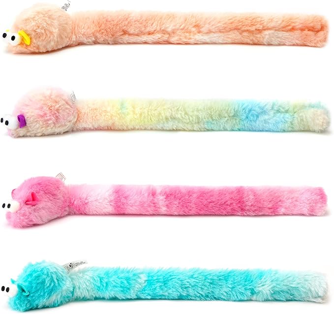 CHIWAVA 4 Packs 15 Inch Long Soft Plush Cat Toys Mice with Bell Rustle Sound Small Mouse Activity Interactive Toy