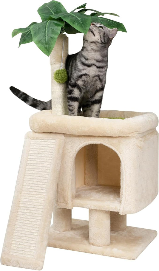 Cat Scratching Post 33'' Cat Tree Indoor Palm Tree Large Cat Perch with Scratching Posts Cat Scratch Tree with Natural Sisal Ball Furniture Suitable for Adult Cats and Kittens