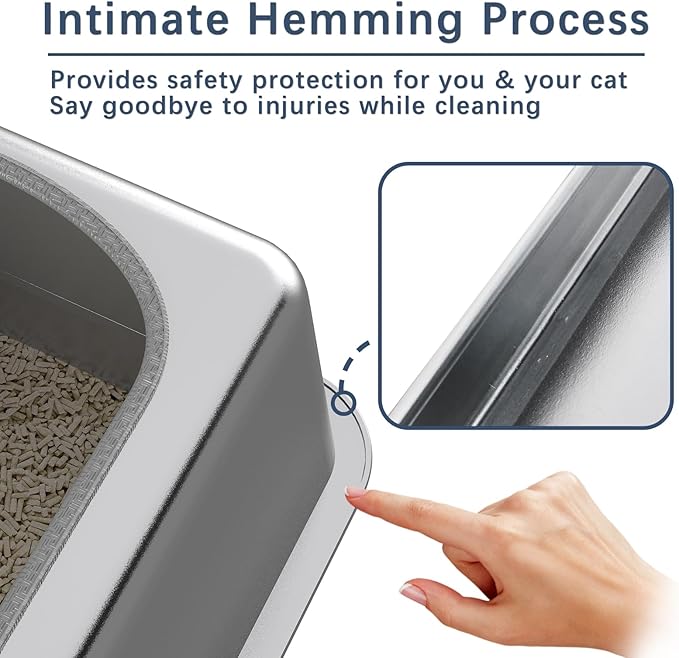 All Stainless Steel Cat Litter Box with Lid,Jumbo XL Metal Litter Box with 13.8''High Sides Cover,Extra Large Enclosed Litter Boxes for Big&Multiple Cat,Anti Urine Leakage,Odor Free,with Metal Scoop