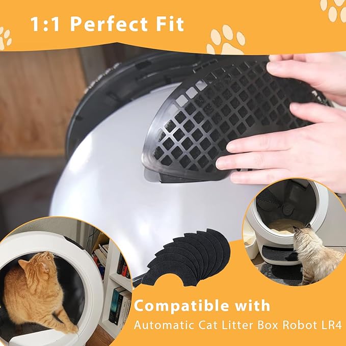 8 Pack Carbon Filters Compatible with Cat Automatic Litter Box Robot 4, Thick Replacement Filters to Absorbs Odors Controls Moisture Keeps Home Smelling Fresh