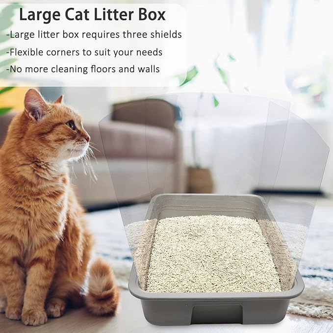 3Pcs Cat Litter Box Pee Shields,Transparent Easy Clean Litter Box Splash Guard for Open Top Litter Pan 14.5×11.5in- Litter Box Not Included