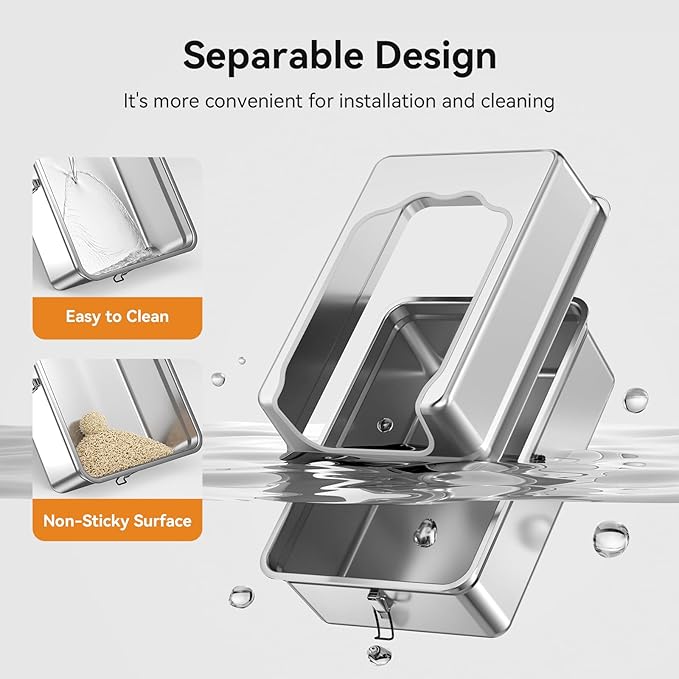 All-Metal Extra Large 28" x 20" Litter Box Pan for Big Cats Maine Ragdoll Metal Large Enclosed Stainless Steel Litterbox with Metal Lid + Litter Scoop, Non-Sticky, Anti-Leakage, Easy Cleaning