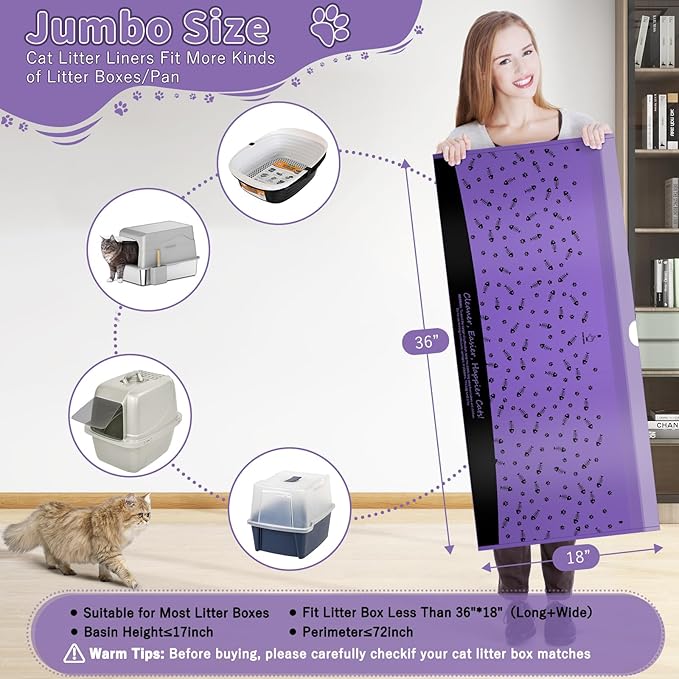 40 Count Cat Litter Box Liners Bags Large, Extra Durable Kitty Litter Box Waste Bags, Jumbo Drawstring Extra Thick Pet Cat Pan Liners - 36" x 18"