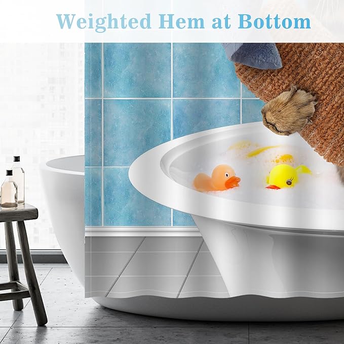 Aimego Stall Small Shower Curtain - Funny Bathing Cat Cute Kitten Taking Shower with Rubber Ducks Fun Narrow Half Fabric Cloth Bath Shower Curtain Set for Kids Bathroom Decor Accessories, 36"x72"