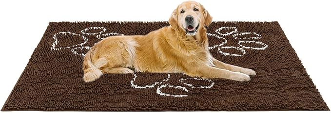 EXPAWLORER Dog Door Mat for Muddy Paws - Highly Absorbent Microfiber Dog Rug, Soft Chenille Dog Runner Rug Indoor Outdoor Floor, Non-Slip Large Pet Paw Cleaning Washable Mud Mat for Bathroom, Brown