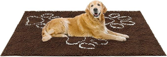 EXPAWLORER Dog Door Mat for Muddy Paws - Highly Absorbent Microfiber Dog Rug, Soft Chenille Dog Runner Rug Indoor Outdoor Floor, Non-Slip Large Pet Paw Cleaning Washable Mud Mat for Bathroom, Brown
