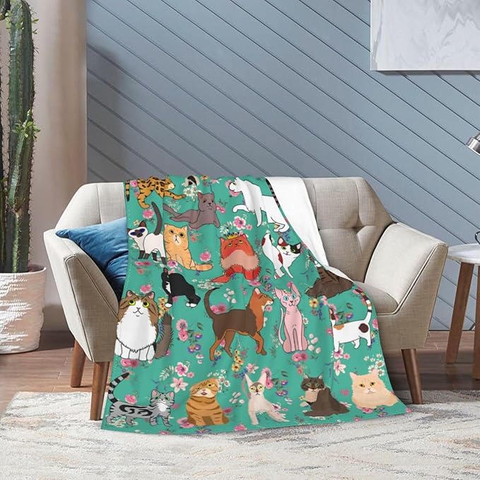 Cat Gifts Blanket 60"X50" Bed Throw Blanket Soft Lightweight Cozy Warm Blankets for Kids Teens Men Women