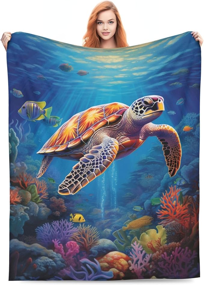 Sea Turtle Blanket Turtles Shell Ocean Flannel Throw Blankets for Home Decor Couch Bed Sofa Soft Fuzzy Lightweight Gifts 80x60 Inches