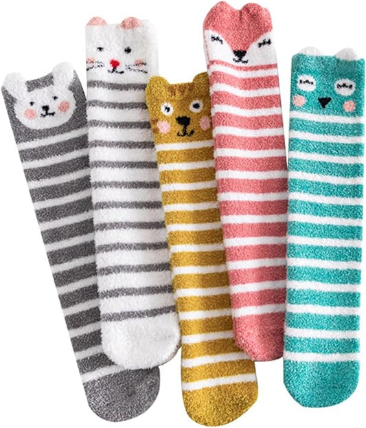 Benefeet Sox Cute Animal Fuzzy Socks for Women Girls Funny 3D Animal Cozy Socks Fluffy Slipper Socks Plush Comfy Soft Socks