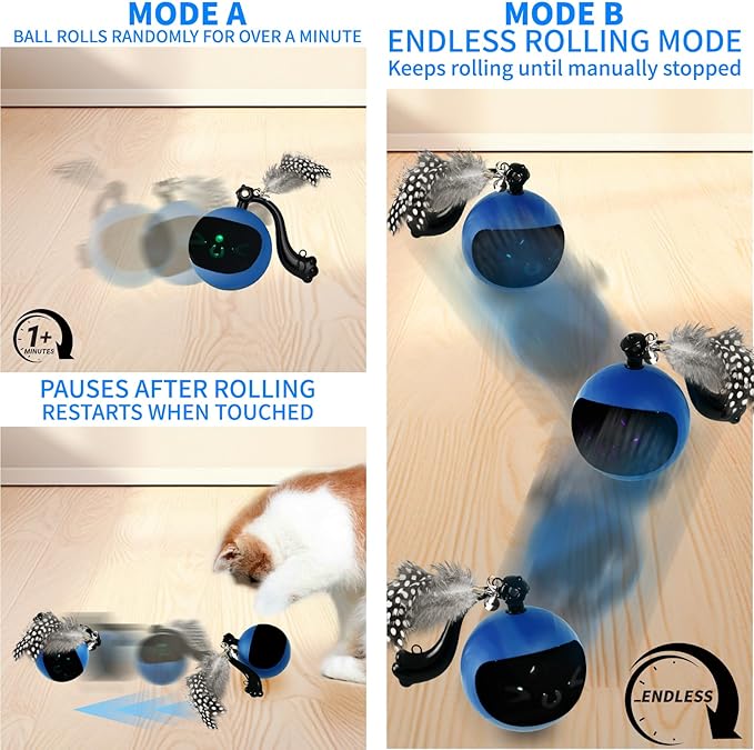 Interactive Cat Ball Toy with Remote Control, Automatic Moving Cat Toy Ball with Feather Tail, Electric Cat Puzzle Toy for Chasing and Hunting